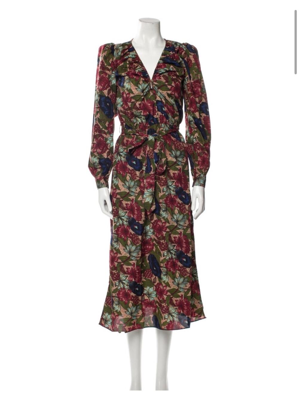 Walter Baker Floral Tie Neck Midi Dress Multicolor Size Medium